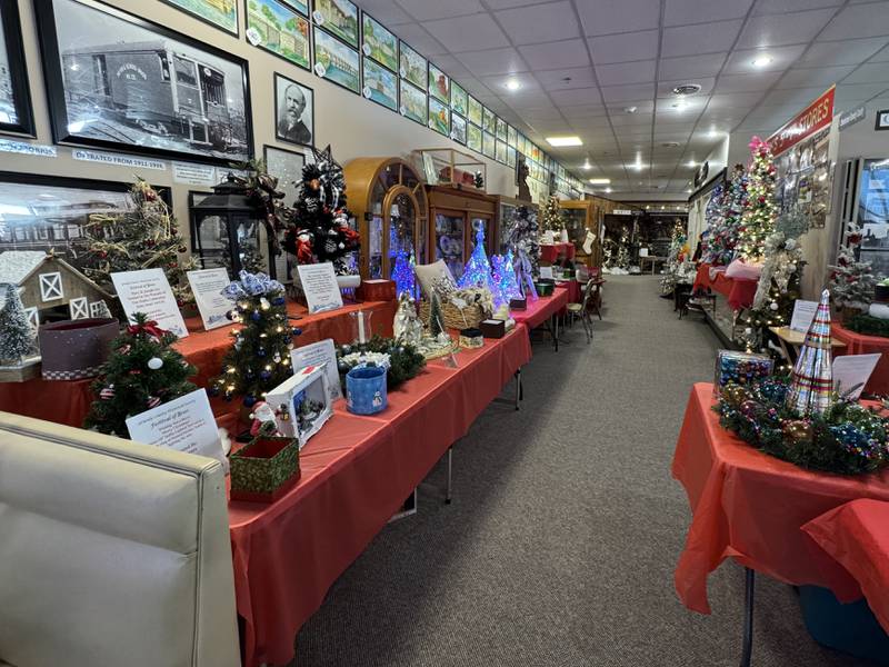Some of the raffle and auction items available at the 30th annual Festival of Trees. Photo taken Friday, Nov. 11, 2025.