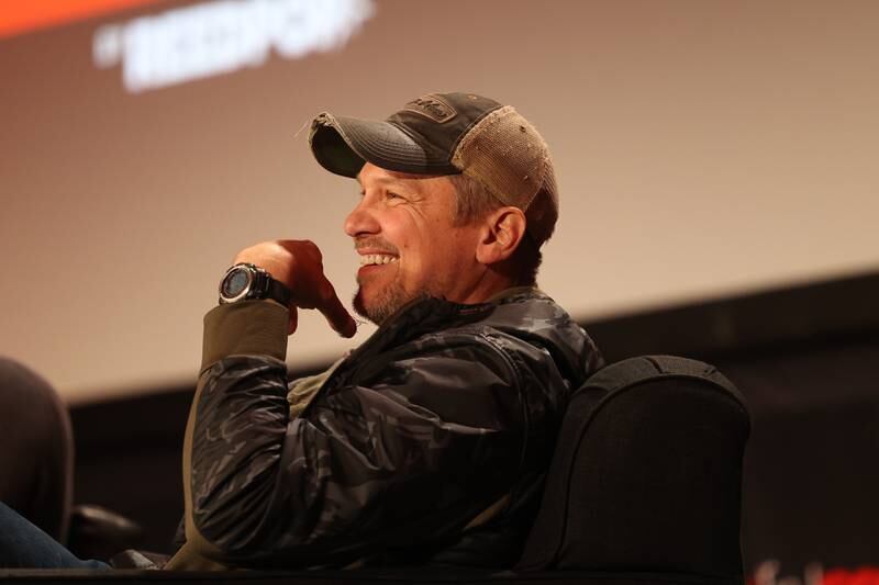 Actor Marc Blucas, who played Riley Finn, from the TV series Buffy the Vampire Slayer has a laugh at the cast reunion panel at C2E2 Chicago Comic & Entertainment Expo on Saturday, April 1, 2023 at McCormick Place in Chicago.