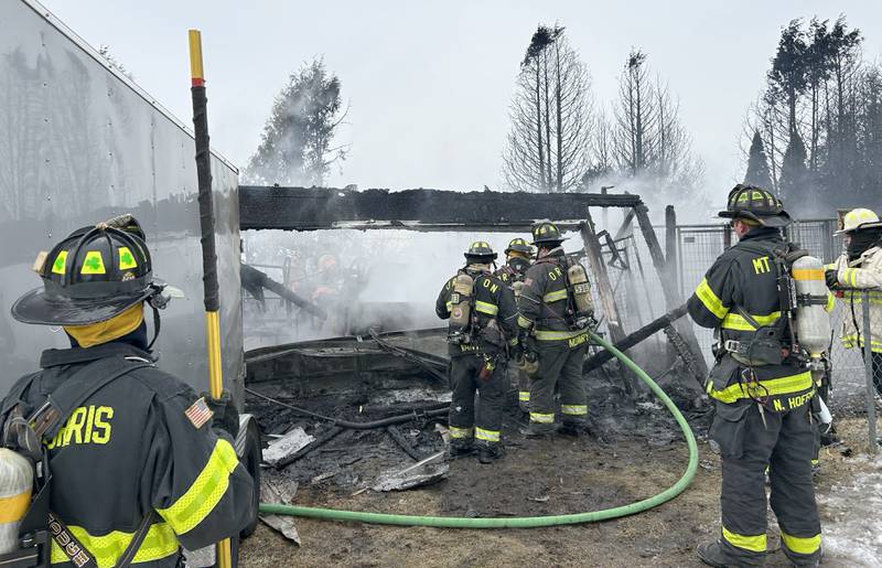 Mt. Morris firefighters provided mutual aid to a rural fire at 7483 E. Husking Peg Road, Chana, on Friday, Feb. 14, 2025. Firefighters from several departments were called to the rural scene, southeast of Oregon, in frigid temperatures to extinguish the fire.