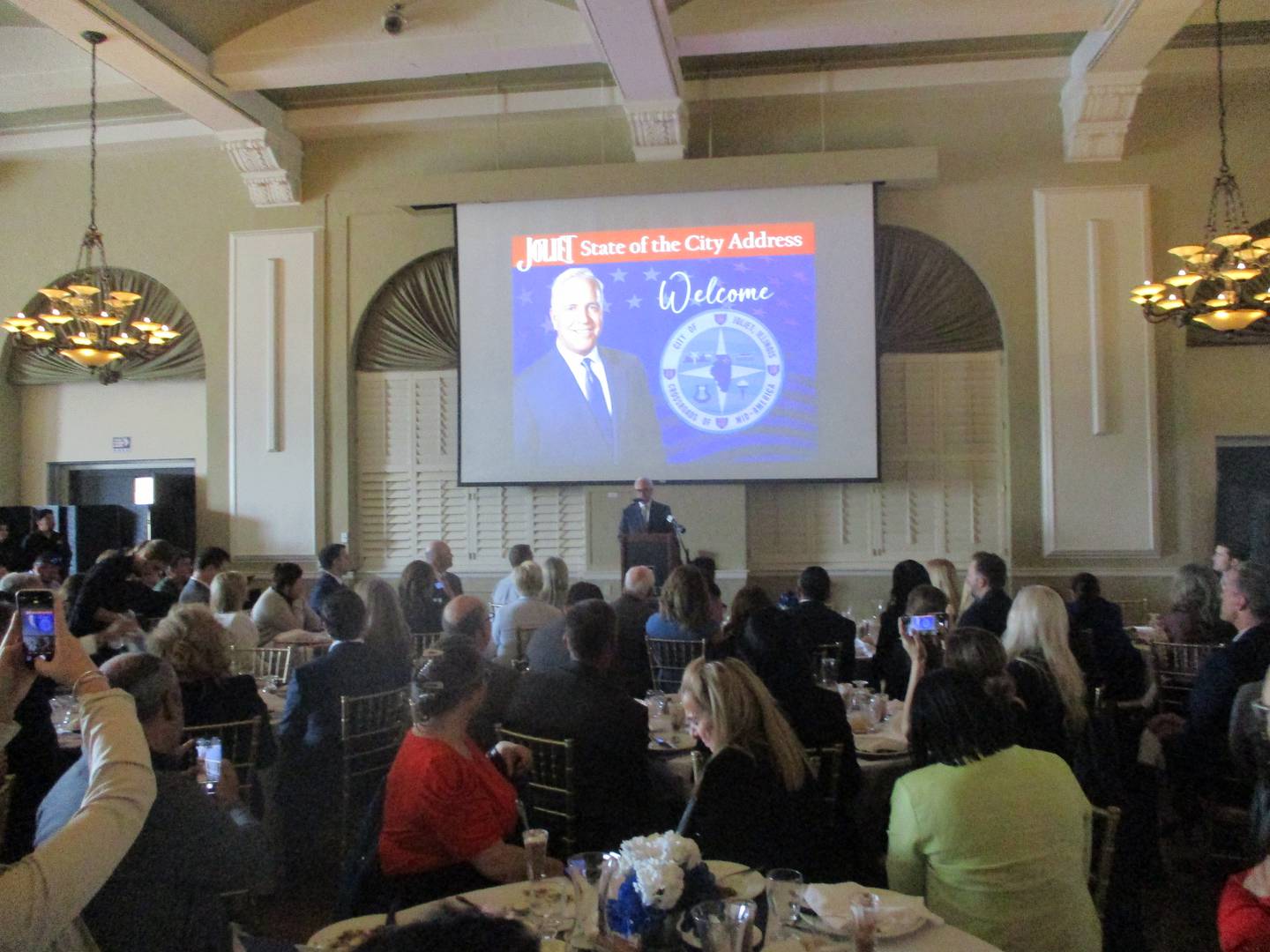 More than 375 people attended Mayor Terry D'Arcy's State of the City Address on Wednesday at a monthly luncheon meeting of the Joliet Region Chamber of Commerce and Industry. May 28, 2025