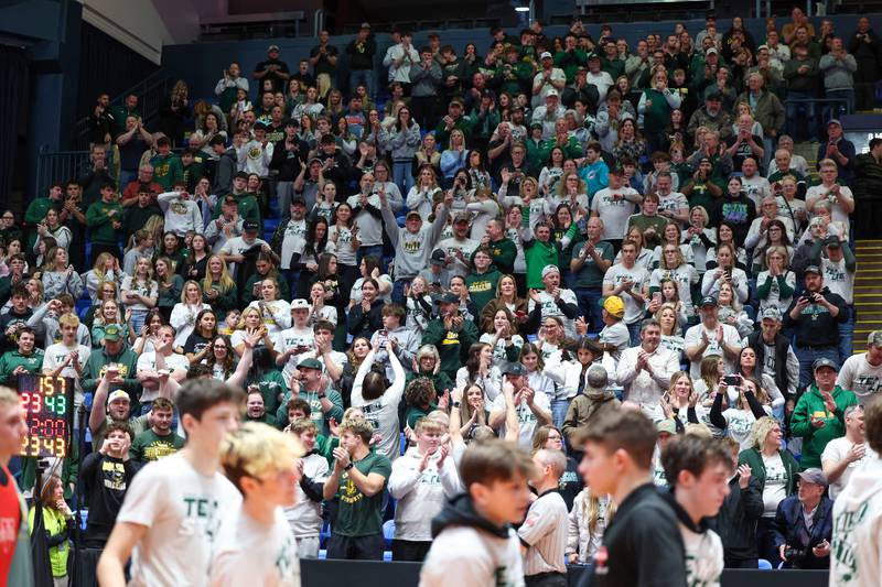 Coal City fans erupt as the Coalers claim the IHSA Class 1A Dual Team State championship victory over Vandalia on Saturday, Feb. 28, 2026.