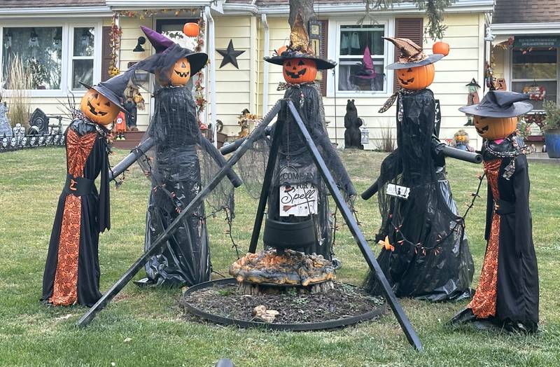 A view of Halloween decorations near the corner of 16th street and Guiles Avenue on Thursday, Oct. 17, 2024 in Mendota.