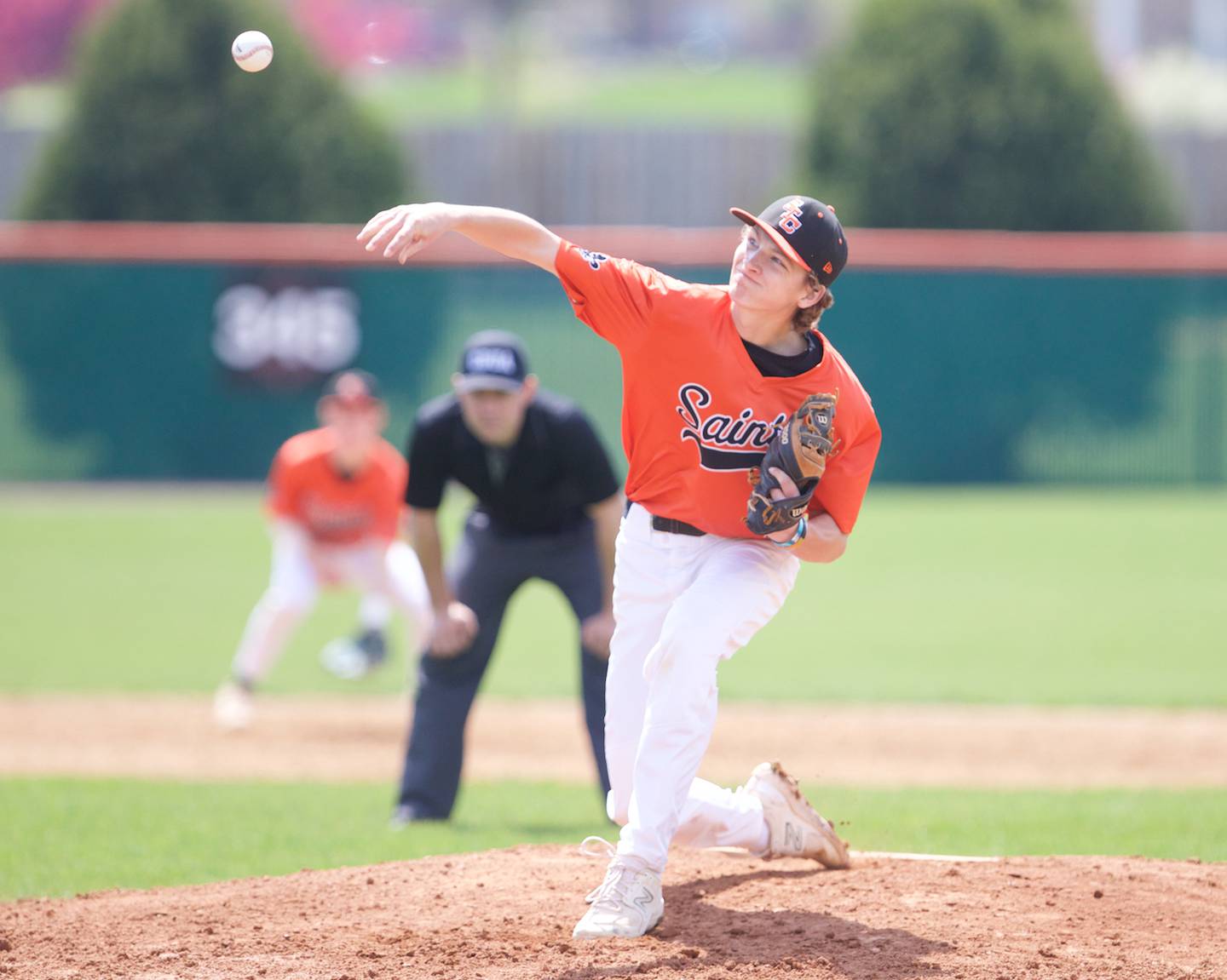 St. Charles East's Cole Ridgway delivers a pitch against St. Charles North on Saturday April 27, 2024 in St. Charles.