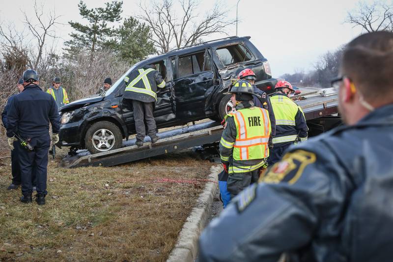 A single driver was rescued Saturday morning, Dec. 31, 2022, by first responders with the Algonquin-Lake in the Hills Fire Protection District and Algonquin Police Department when their vehicle crashed and was trapped down a tree-lined ridge.