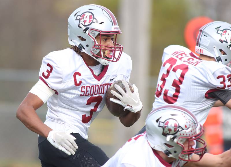Antioch’s Martin Cohen runs the ball in IHSA Class 6A second-round playoff football action on Saturday, Nov. 9, 2024, at Al Bohrer Field on the campus of Cary-Grove High School in Cary..