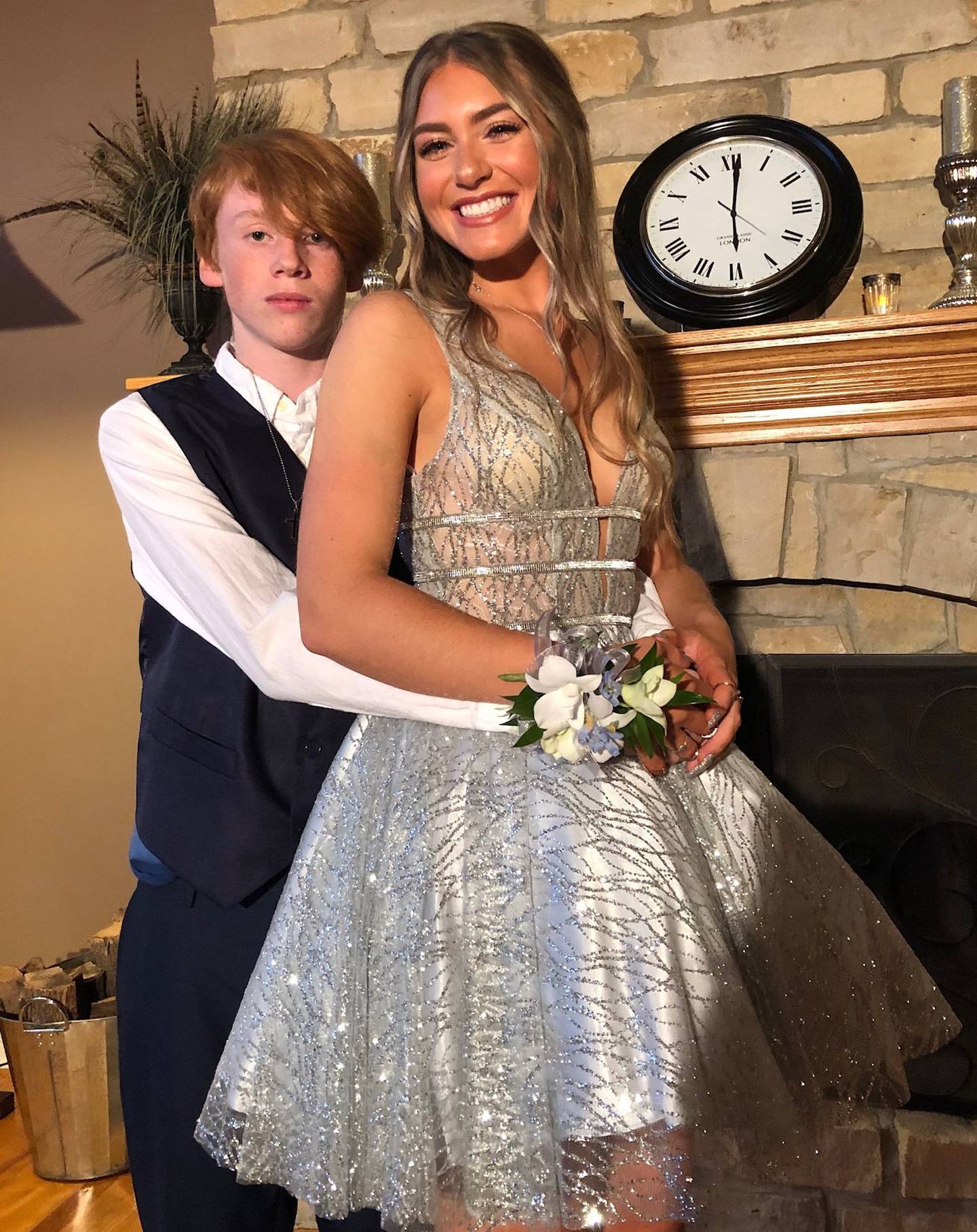 Emil Diewalt with friend Lauren Head before going to Central High School’s 2019 Homecoming, pretending to be her date for the photo. Emil and his sister Grace were both killed in a car crash on Monday.