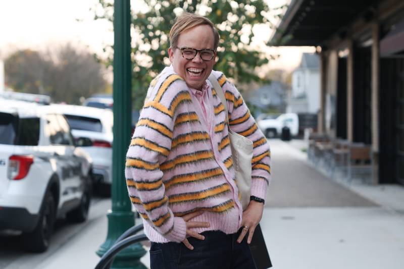 Actor Jeff Hiller poses for a photo as he arrives for the HBO premiere of Somebody Somewhere at Roxy Lockport on Wednesday, Oct. 30, 2024 in Lockport.