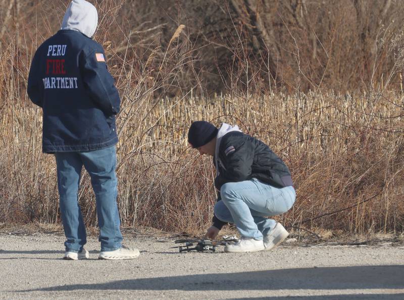 Peru Fire Department Special Operations team deploys a drone near Interstate 80 and U.S. Route 6 on Monday, Jan. 12, 2026 near Utica. La Salle County Sheriff, Utica Fire and La Salle Fire flew drones to search for a missing individual.