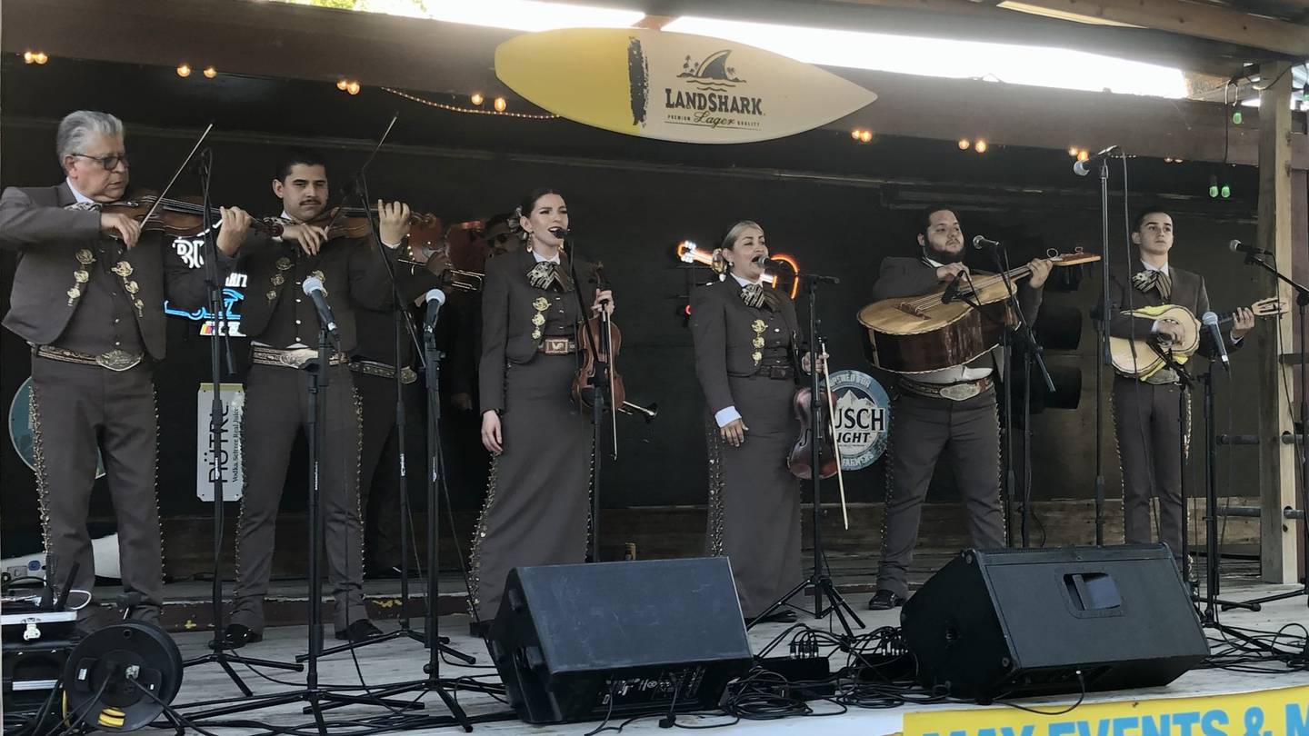 Mariachi Ameca perform at Southbank Original Barbecue in downtown Yorkville during the Margaritas en Mayo event on May 23, 2024.