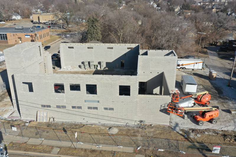 An aerial view of the La Salle-Peru Township High School new Agriculture Center on the southeast corner of Sixth and Creve Coeur streets on Wednesday, Feb. 11, 2026 in La Salle.