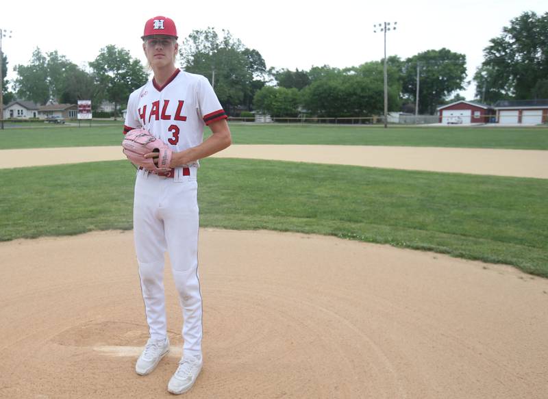 Hall's Max Bryant poses for a photo at Foley Field at Kirby Park in Spring Valley. Bryant is the  Bureau County Republican 2024 player of the year.