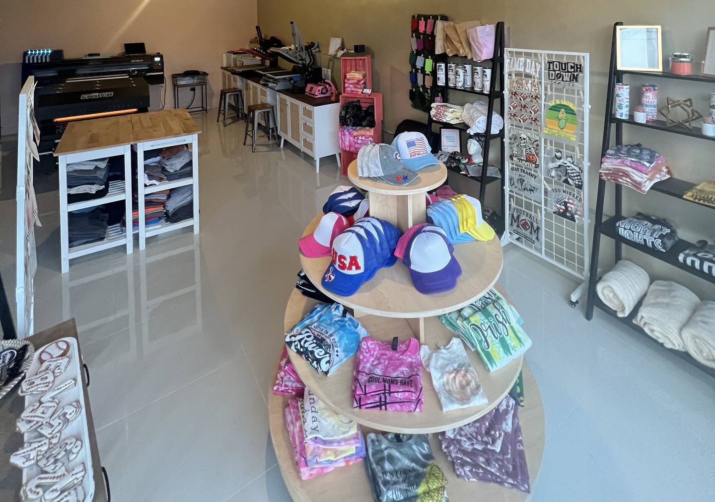 In addition to offering apparel, owner Alicia Percudani serves clients with a commercial direct-to-film printer at Main Street Tees at 250 N. Main St. in Seneca. She also takes part in the 3 French Hens monthly market.