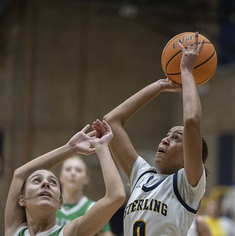 Sterling’s Alivia Gibson puts up a shot against Alleman Thursday, Jan. 29, 2026.