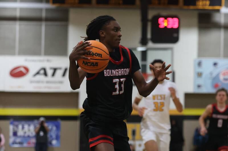 Bolingbrook’s Jeremy McCullum look to make a play against Joliet West on Friday, Jan 24, 2025 in Joliet.