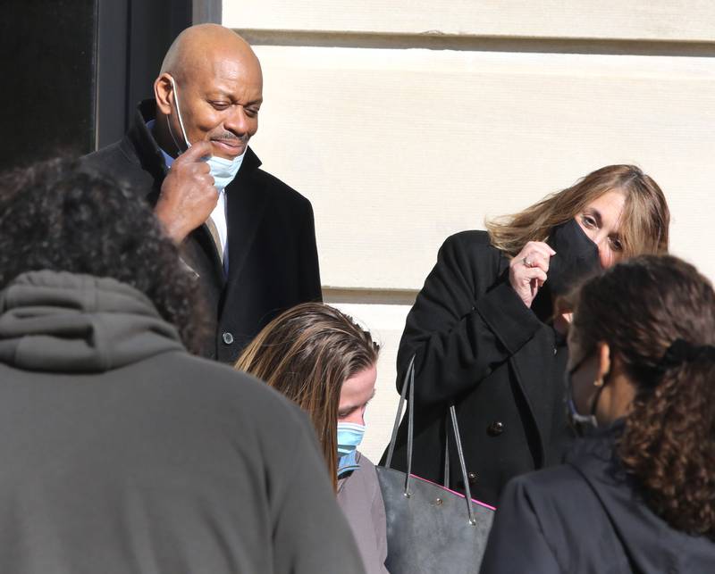 Shawn Thrower greets supporters as he exits the DeKalb County Courthouse Friday after he was sentenced to 24 months court supervision, 120 hours for community restitution service, a $2,500 fine and no jail time for battering a 15-year-old female employee.