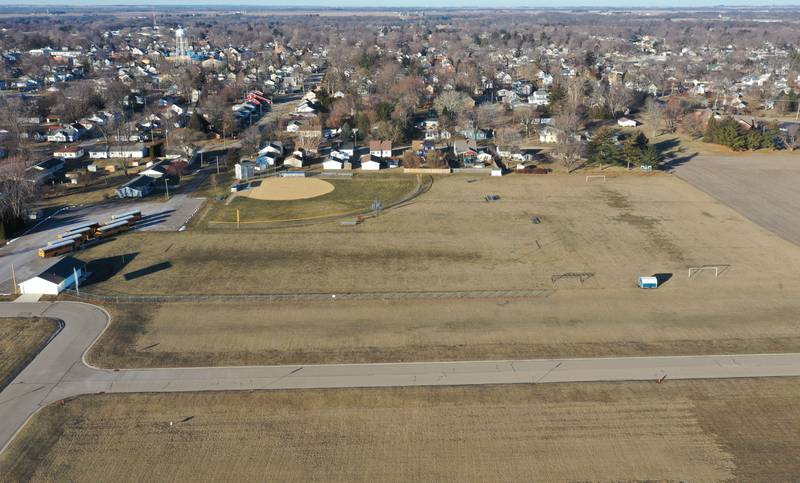 An aerial view of the Princeton High School softball field known as Little Siberia, on Thursday, Jan. 22, 2026 in Princeton. In December, the Princeton City Council amended its zoning ordinances to make way for a proposed fieldhouse for the Princeton School District. The project is in the beginning stages. The school district is looking at purchasing 15 acres north of Liberty Village for a 50 to 80,000 square foot indoor sports complex. The facility would also include parking. The fieldhouse concept would serve both youth and high school teams.