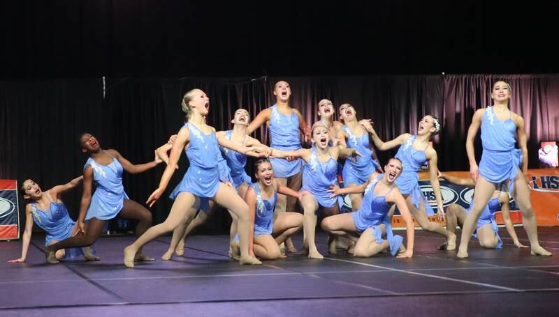 Members of the Barrington dance team perform during the IHSA State Dance competition on Saturday, Feb. 1, 2025 at Grossinger Motors Arena in Bloomington.
