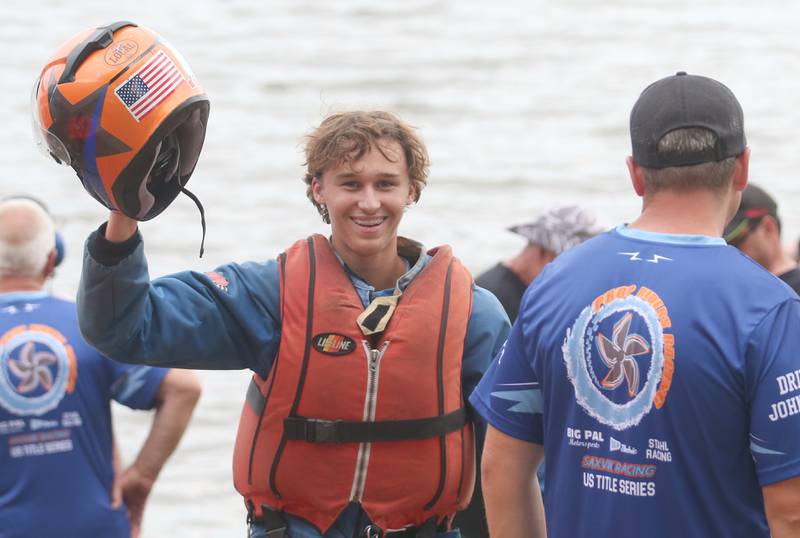 Joesph Perez, smiles after winning the 125cc runabout races during the US Title Series (USTS) Pro National Championship Boat Races on Friday, July 25, 2025 in DePue.