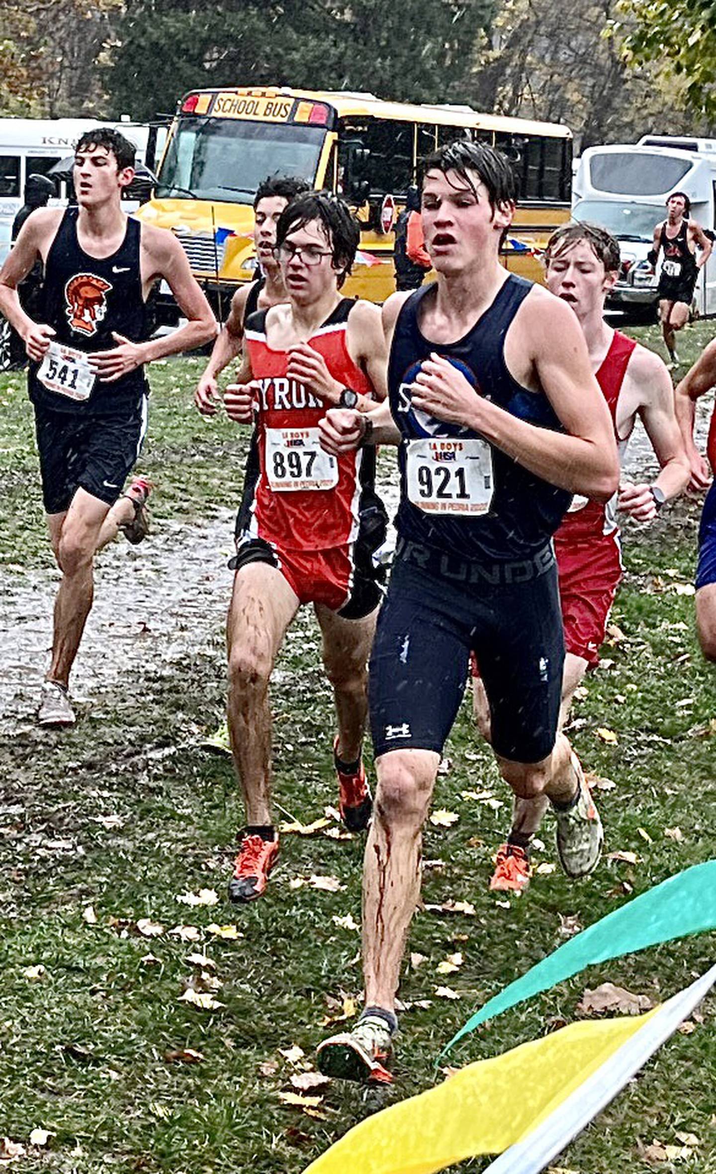 Bureau Valley senior Elijah House made his way through the rain and mud to a 60th-place finish in Saturday's IHSA 1A State Cross County Meet at Detweiller Park in Peoria.