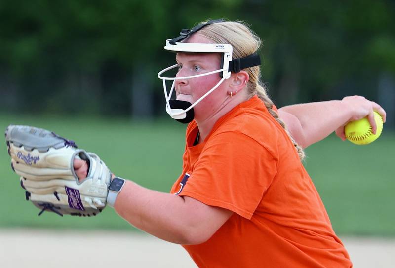 Katie Bates delivers a pitch for "Flight" in the Princeton Park District's Fastpitch League championship game Tuesday at Westside Park.