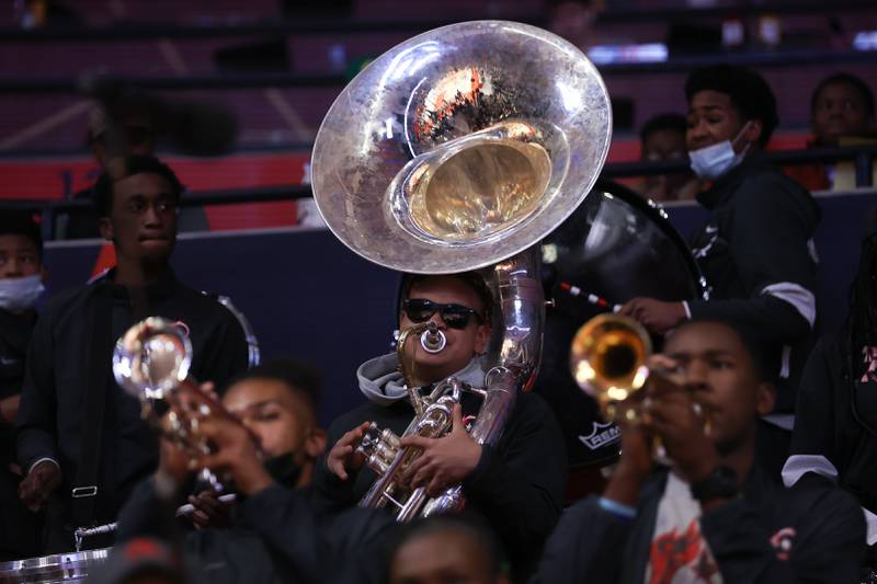 Rich Township band plays for the match between Glenbard West and Whitney Young in the Class 4A championship game at State Farm Center in Champaign. Saturday, Mar. 12, 2022, in Champaign.