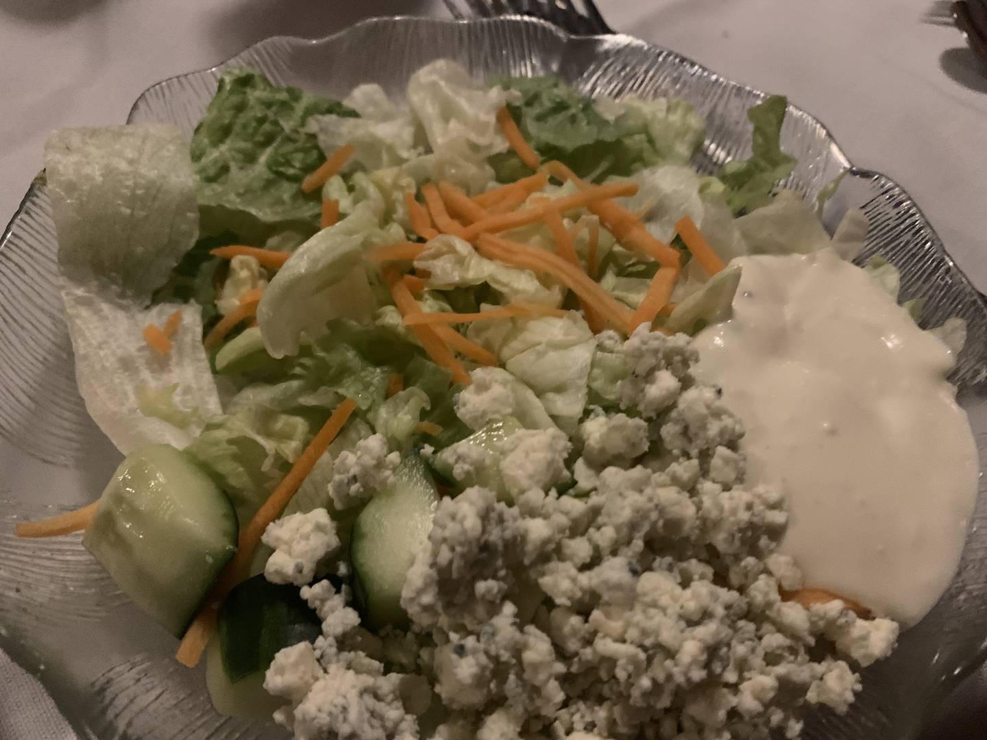 The creamy blue cheese and crumbles on this salad made it a memorable part of the meal.