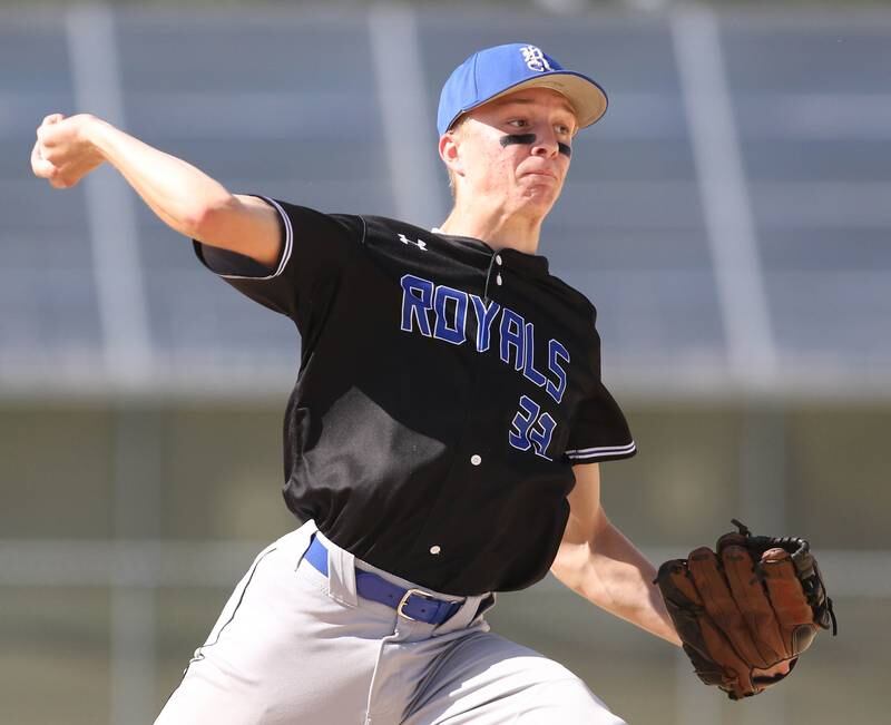 Hinckley-Big Rock junior Richard Hintzsche delivers a pitch Wednesday during their game at Hiawatha High School in Kirkland.
