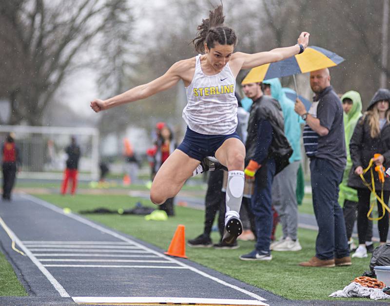 Sterling's Alice Sotelo competes in the triple jump Friday, April 29, 2022 at the Sterling Night Relays.