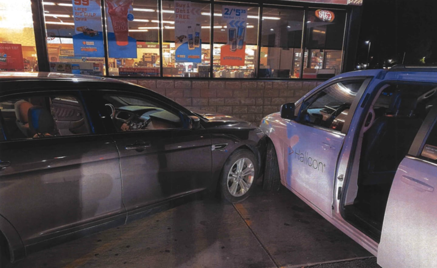 A Plainfield police photo of the collision between former Will County sheriff's deputy Ross Ricobene's vehicle (left) and the other vehicle at the parking lot of a Speedway gas station in Plainfield on May 13, 2022 in Plainfield.