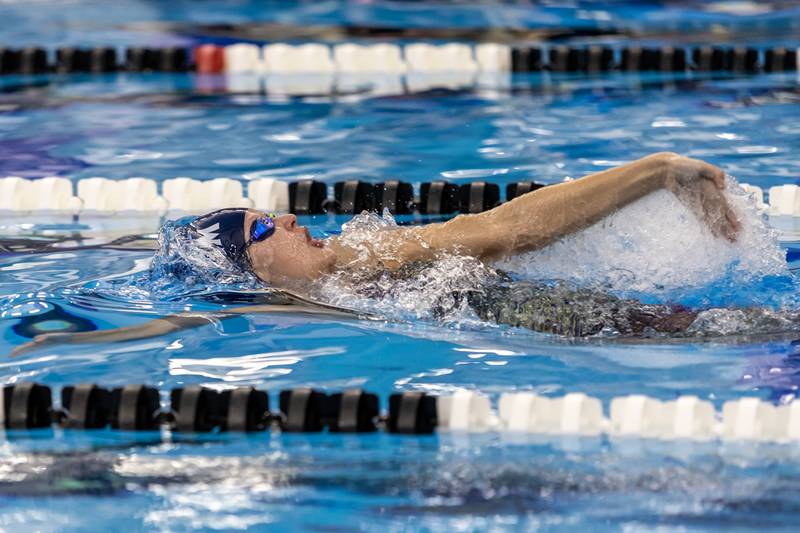 Dundee-Crown’s Eliana Niemi Dundee-Crown competes in the 100 Yard Backstroke during the IHSA Girls State Swimming Preliminaries at FMC Natatorium in Westmont on Nov. 14, 2025.