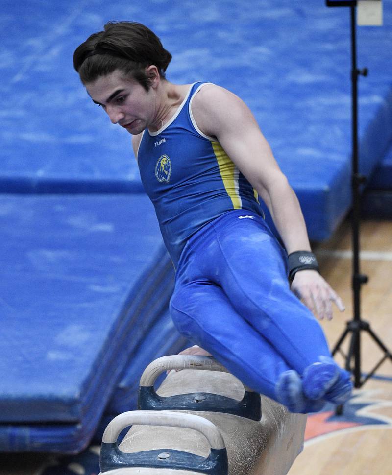 John Starks/jstarks@dailyherald.com
Lyons’ Randy Yonen on the pommel horse at the State Boys Gymnastics All Around competition at Hoffman Estates High School on Friday, May 13, 2022.