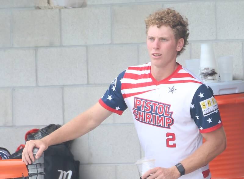 Pistol Shrimp's Chance Resetich of Spring Valley, watches the game from the dugout in July 2024 in Schweickert Stadium at Veterans Park in Peru. The Pistol Shrimp held their annual Salute to Veterans honoring local members who served in the military.