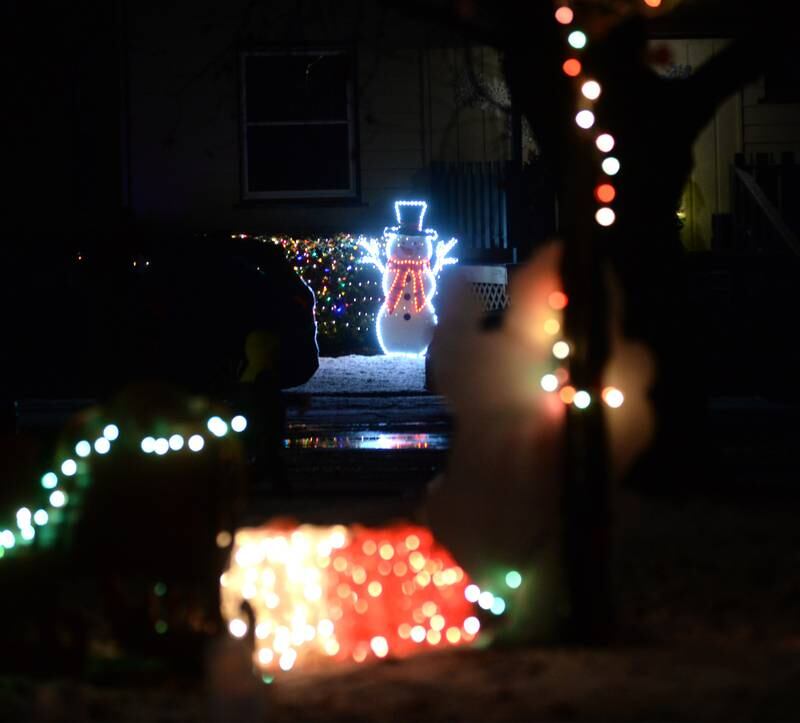 A lighted snowman across from Memorial Park in Forreston was lit during Forreston's Christmas in the Country on Friday, Dec. 1, 2023.