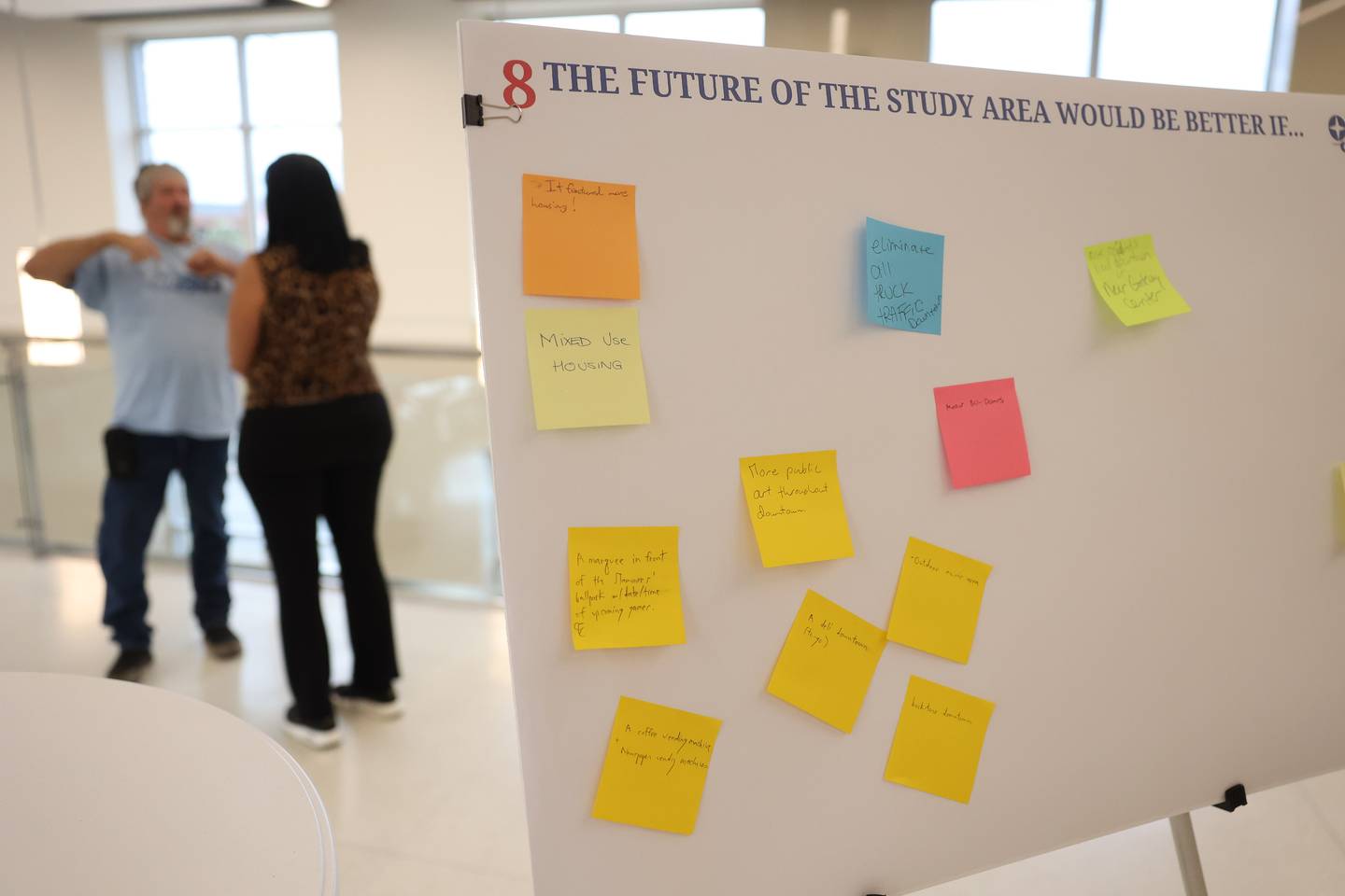 Guest are encouraged to put ideas on a board at the Open House for city redevelopment plans around Gateway Center on Tuesday June 11, 2024 in Joliet.