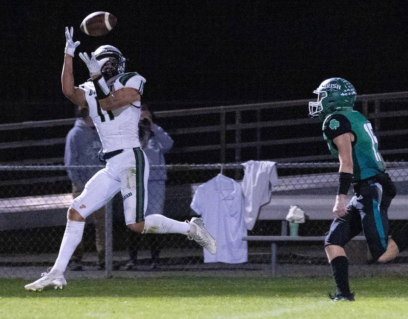 Dwight/Gardner-South Wilmington's Joey Starks hauls in a pass against Seneca on Friday, Oct. 4, 2024, at Seneca High School.