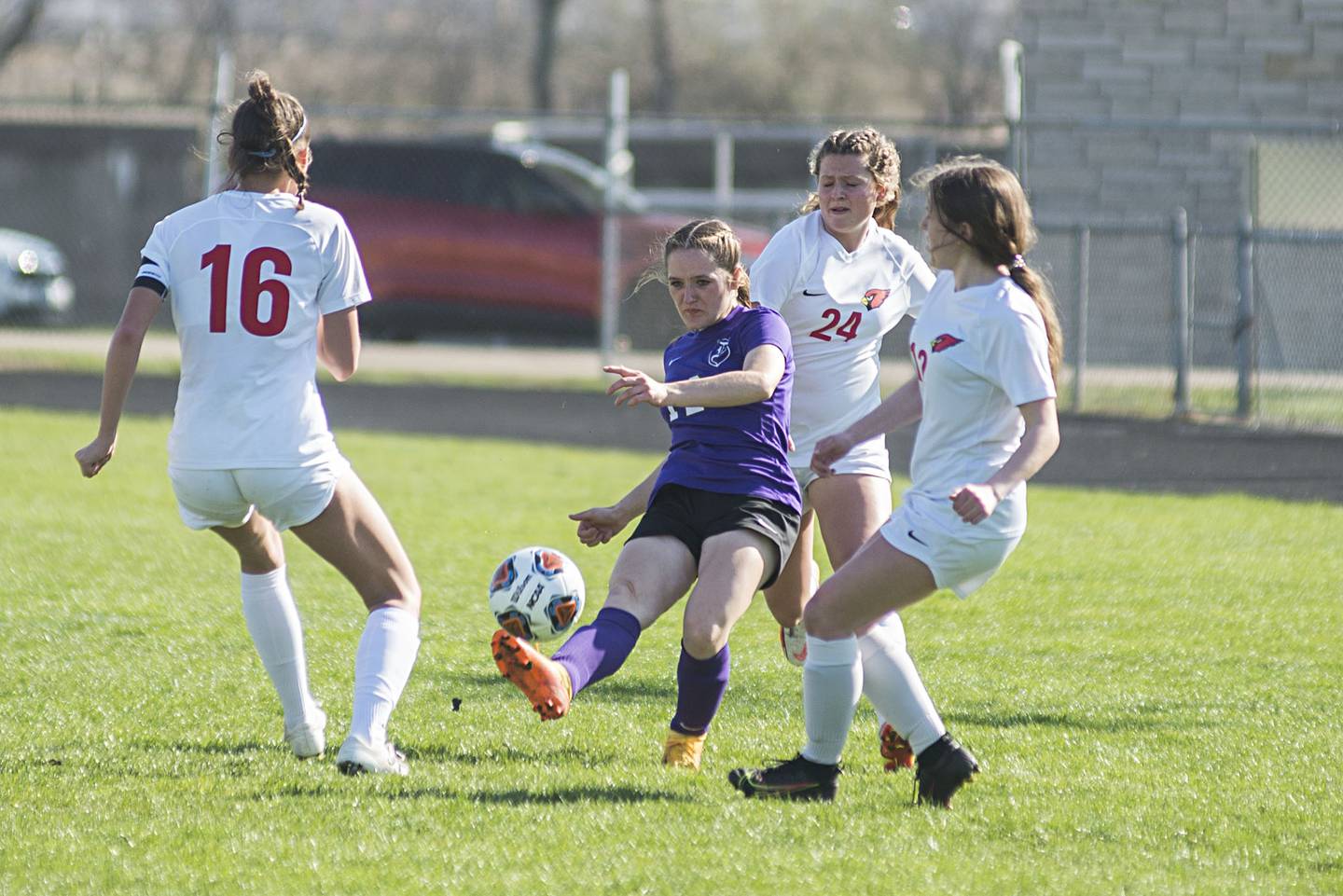 Dixon's Avery Burmeister kicks the ball upfield against Stillman Valley Thursday, April 21, 2022.