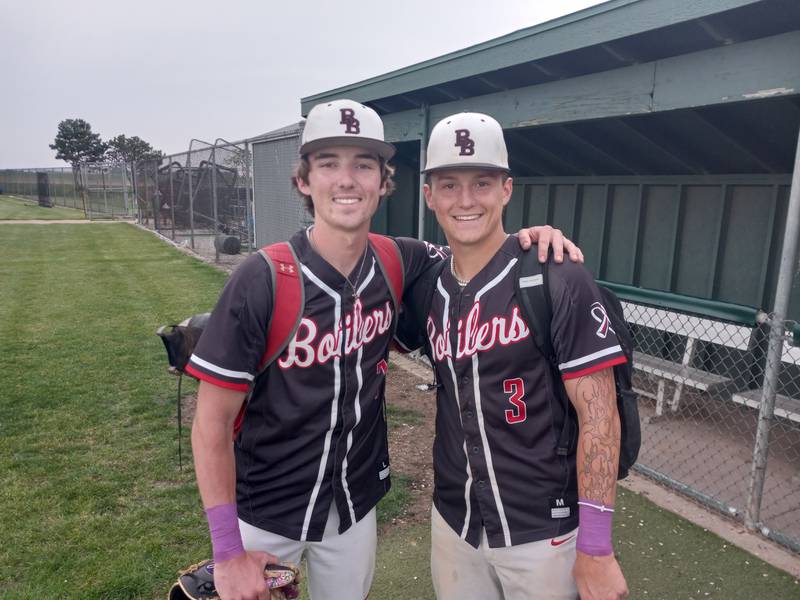 From left, Bradley-Bourbonnais seniors Mason Shaul and Cody Freitas
