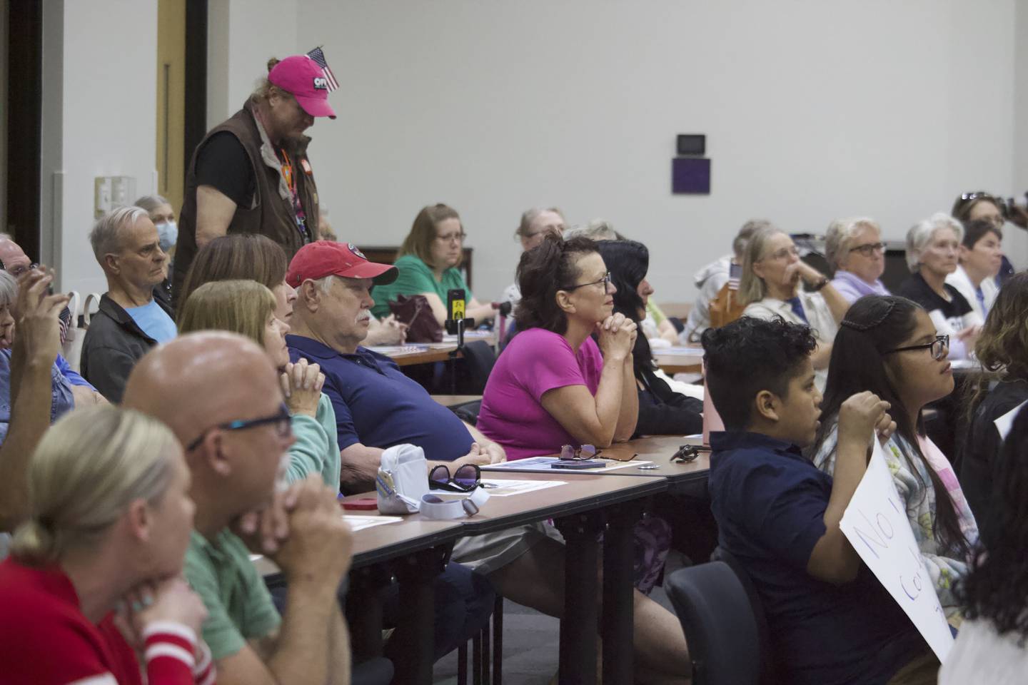 The audience for one of the Joliet stop for the For The People Bus Tour on Sunday, April 27, 2025, at Joliet Junior College in Joliet.