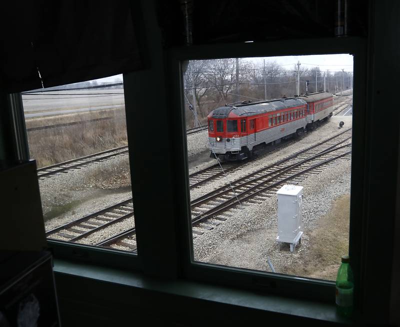 A North Shore train passes the control tower Saturday, Jan. 21, 2023, as the Illinois Railway Museum celebrates its 70 anniversary with the first of many celebrations by commemorating the 60 years since the abandonment of the Chicago North Shore and Milwaukee Railroad.
