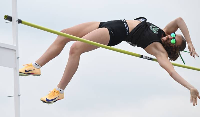 York’s Abigail Barz clears the bar while competing in pole vault during the girls track and field state meet at Eastern Illinois University on Saturday, May 23, 2026 in Charleston.