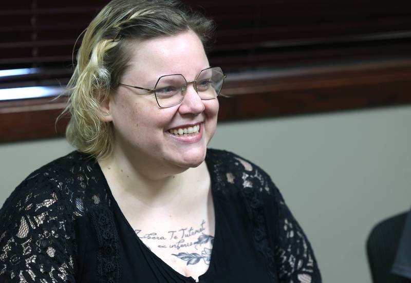 Ash Rootes, from DeKalb Mutual Aid, talks Tuesday, June 10, 2025, about their focus for the future of the local nonprofit group.