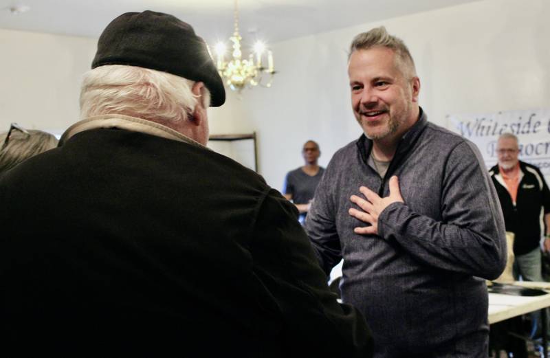 Eric Sorensen, meeting with a campaign canvassing crew in Rock Falls last week, won election to the District 17 U.S. House seat.