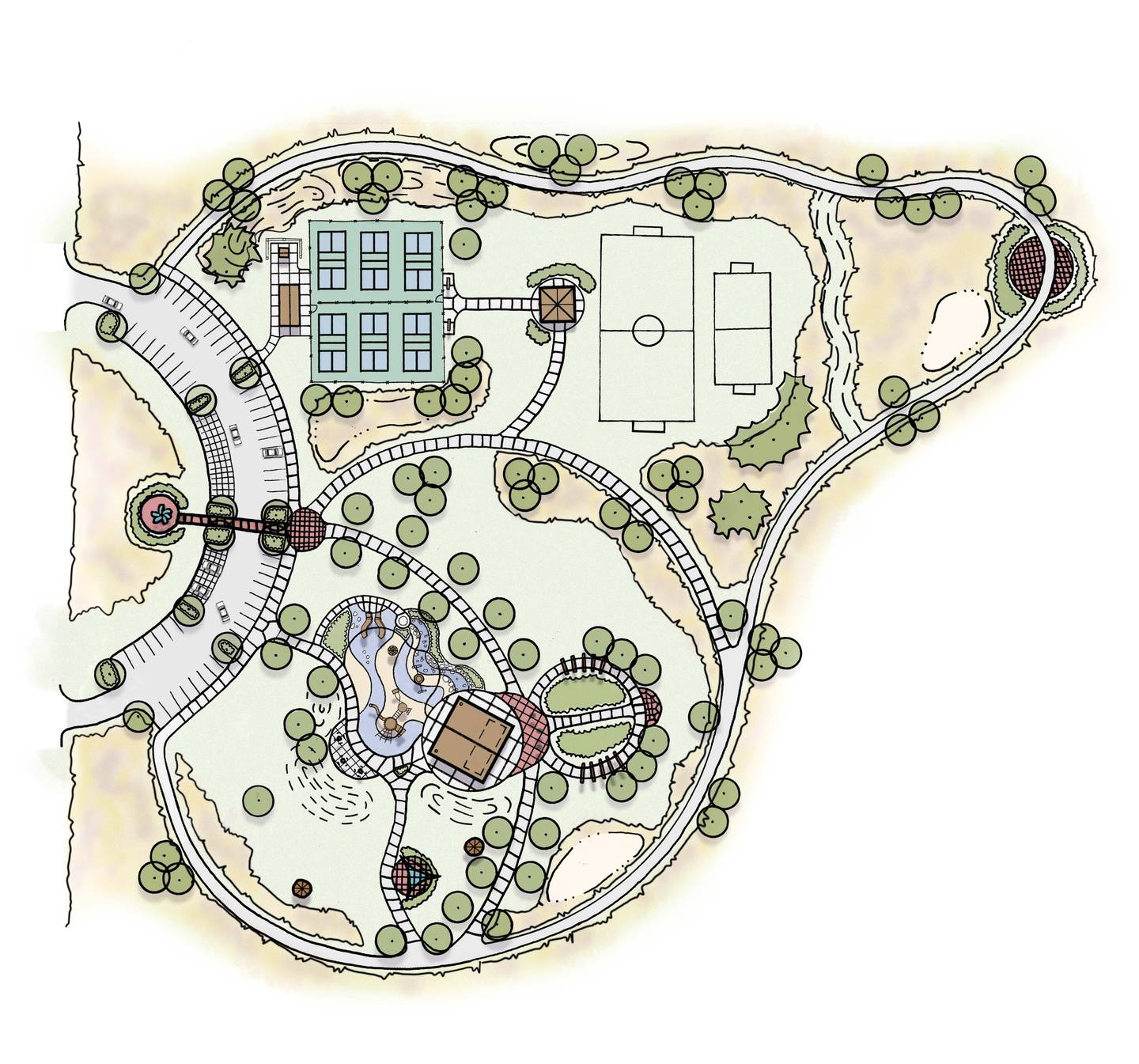 Photographs and designs, such as the playground shown here, are ideas for the "organic flow" concept for the planned Haligus Road park, shown at a meeting on Tuesday, March 1, 2022.