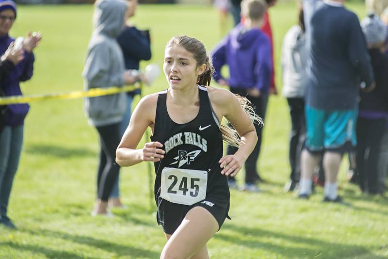 Rock Falls’ Hana Ford comes in for the victory during the Rock River Run at Woodlawn School in Sterling, Saturday, Sept. 24, 2022.