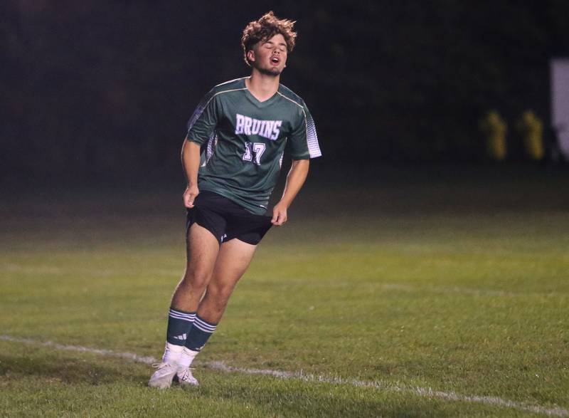 St. Bede's Mark Rudenko reacts after missing a goal against Abingdon-Avon on Wednesday, Oct. 15, 2025 at St. Bede Academy.