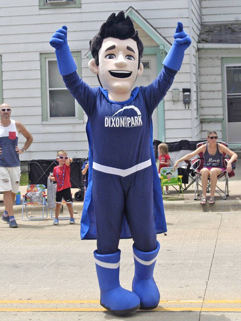 The Dixon Park District mascot waves to the crowd during the parade on Sunday, July 6, 2025.