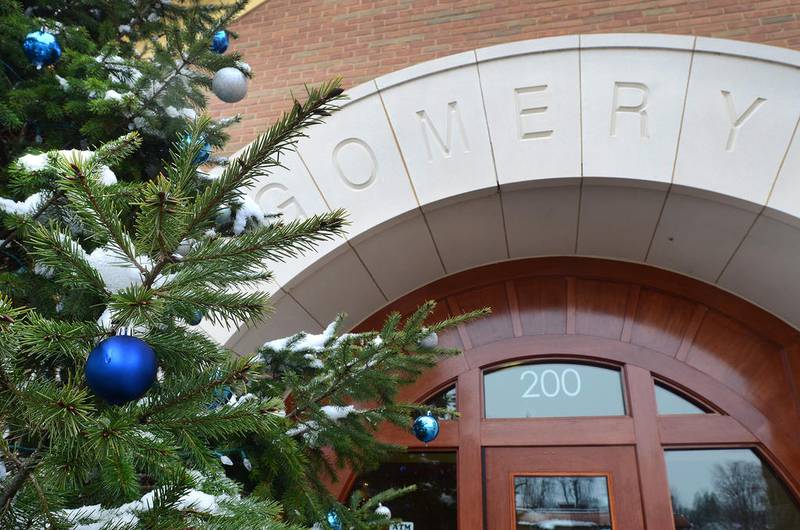 The Christmas tree outside the Montgomery Village Hall is fully decorated and ready for the holidays Monday, Dec. 5. The tree was officially lit during a ceremony welcoming Santa Claus and lighting the holiday lights on Sunday.