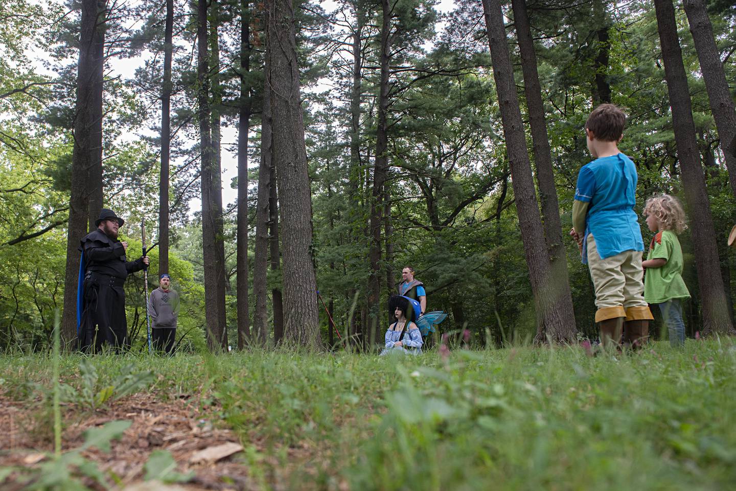 Jake Wallin, left, gamemaster for the Dixon's CER Live Action Role Playing group sets up a scenario for his players during their gathering at Lowell Park on Sept. 23. Wallin founded the LARPing group 10 years ago, setting up a chapter here in Dixon and one in Roanoke, Virginia. “Imagination can bring people together and can be healing,” said Wallin. He can attest to it: He met his wife thorugh gaming.