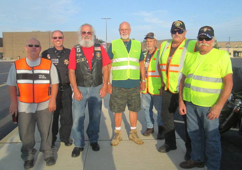Pictured from left are Frank Lorang (ABATE member), Plano Police Department Lieutenant Norm Allison, Bob Lawrence (ALR member), Bob Mauer (ABATE and ALR member), Bill Kolb (ABATE and ALR member), Bruce Littlebrant (ABATE member) and Cliff Oleson (ABATE and ALR member).