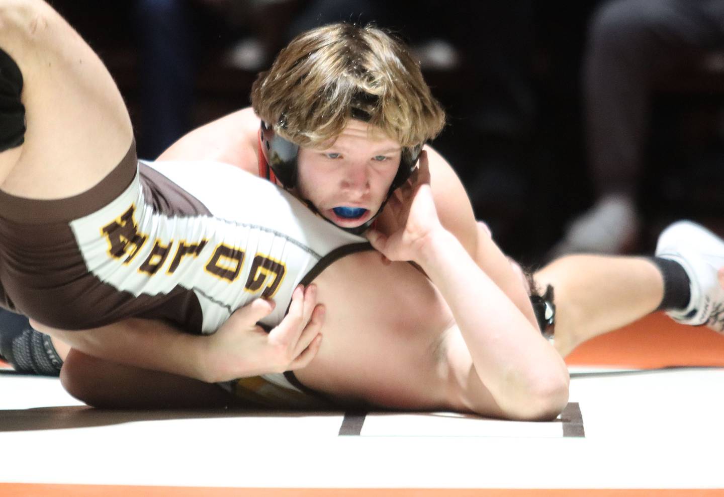 Crystal Lake Central’s Nate Kozlowski pins Jacobs’ Daniel Delbosque  at 157 pounds in varsity boys wrestling on Tuesday, Jan. 20, 2026 at Crystal Lake Central High School in Crystal Lake.